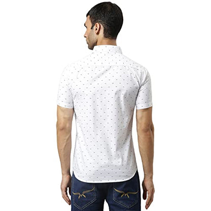 Thomas Scott MenS Printed Slim Fit 100% Cotton Casual Shirt With Half Sleeve Pure White