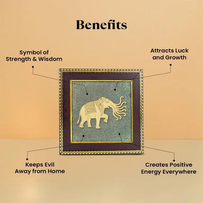 Astrotalk 7 Trunk Elephant on Raw Pyrite Frame | Vastu Item for Wealth & Success | Wall Decor Items Living Room | Raw Pyrite Frame for Wall | Gift for Man & Woman | 19x19x1 cm | 1 Piece