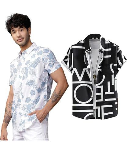 LookMark Mens Cotton Blend Casual Beach Wear Shirts | Stylish Printed Shirts for Men | Comfortable Summer Wear | Party, Vacatio