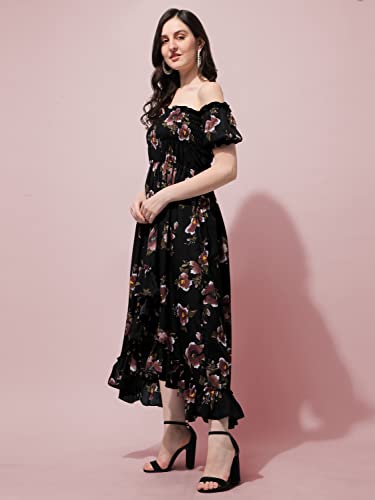 OOMPH! Womens Western & Fusion wear Midi Dresses for Women, Off Shoulder, Black - md453