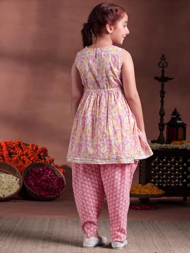 Libas Kids Womens Printed Cotton A-Line Kurti Salwar And Dupatta