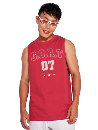 Bewakoof MenS Typography Boxy Fit Sleeveless Round Neck Pure Cotton Vest_681733_Red_L