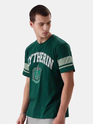 The Souled Store Harry Potter: Slytherin Mens Regular Fit Graphic Printed Half Sleeve Cotton Green T-Shirts MenS T-Shirts Graph