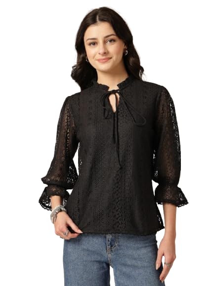 Style Quotient Women Black Lace Top