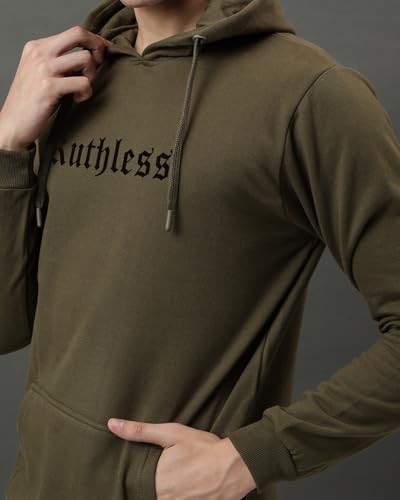ADRO Men's Printed Hoodie - Cotton, Green Olive, Size 48, Model H24-RUTH-OL