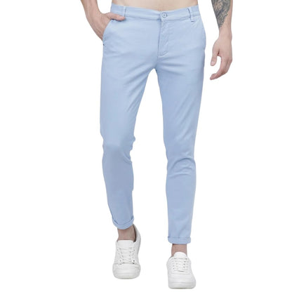 The Indian Garage Co Men Slim Fit Solid Mid-Rise Stretchable Chinos Lt Blue