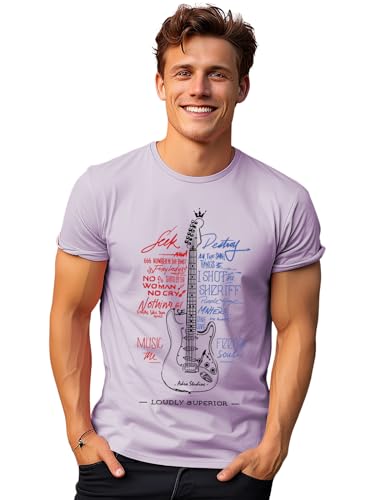 ADRO Guitar Design Printed T-Shirt for Men - 100% Cotton, Regular Fit, Soft Breathable Fabric | RN23-M-GTR-PU