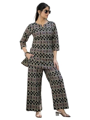 Pinkmint Printed Pure Cotton A Line Co Ord Set For Women l Stylish 3/4 Sleeve With Side Pocket l Two Piece Summer Set