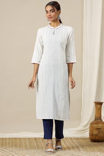 Aurelia Women? Geometric Printed Straight Pure Cotton Kurta | Lightweight Mandarin Collar Kurta for Women Cotton | Yarn Dyed Kurta for Women | Soft & Breathable Regular Fit Kurta for Women