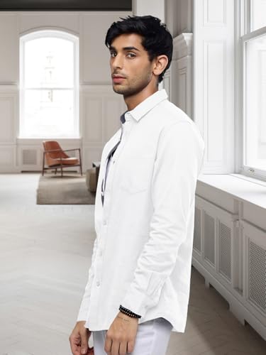Pinkmint Casual Shirt for Men Stylish Mens Shirt Soild Regular Fit Long Sleeve Formal Wear White