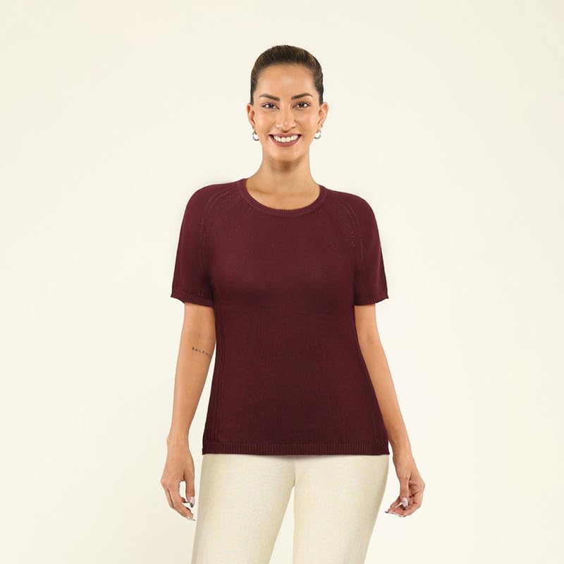 BlissClub Pointelle at-Ease CottonKnit Top | 100% Cotton top| Breathable | Ventilation Panels | Short Sleeves