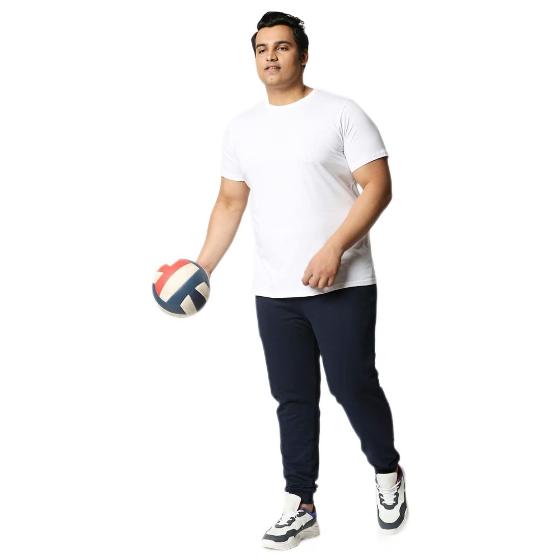 Bewakoof Mens Solid Cotton Blend Plus Size Joggers - Regular Fit Blue