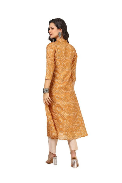 Soch Womens Mustard Art Silk Bandhani Print Kurta With Beads