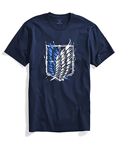 ADRO Mens Attack on Titan Cotton T-Shirt (L, Navy Blue)