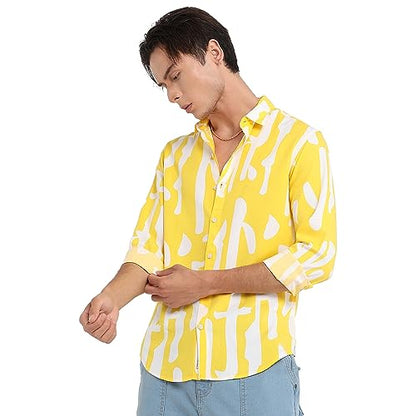 Campus Sutra Mens Regular Fit Shirt (CBSRM23_CSMSSRT5658_Lemon Yellow