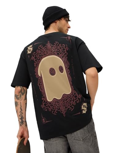 The Souled Store The King Oversized T-Shirt For Men Boys Cotton Casual Half Sleeves Baggy Loose Fit Drop Shoulder Round Neck Bla