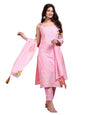 ishin Women Pink Cotton Kurta set with Dupatta