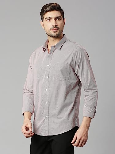 Thomas Scott Mens Solid Slim Fit 100% Cotton Casual Shirt with Spread Collar and Long Sleeve Maroon