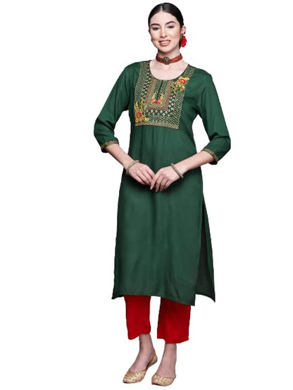 anubhutee Women's Viscose Rayon Yoke Zari Embroidered Kurta with Palazzo Set