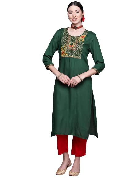 anubhutee Women's Viscose Rayon Yoke Zari Embroidered Kurta with Palazzo Set