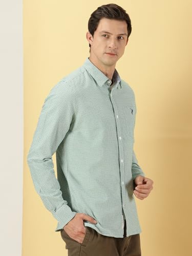 Thomas Scott Mens Solid Slim Fit Casual Shirt with Spread Collar and Long Sleeve Green