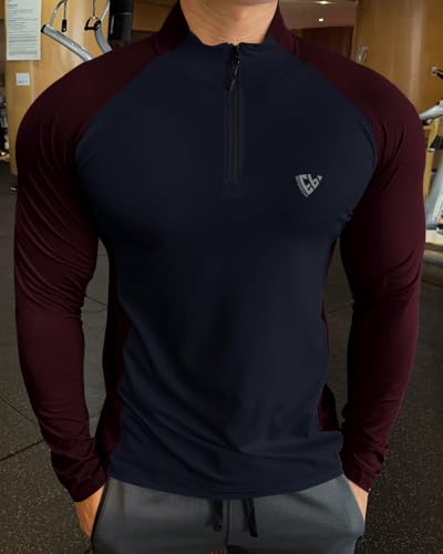 EYEBOGLER Men High Neck ColourBlocked Full Sleeve Regualr Fit T-Shirt