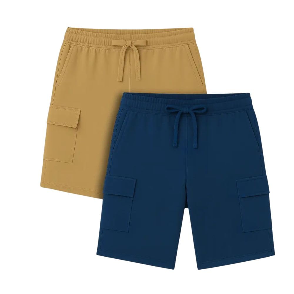 Nobero MenS Bermuda Shorts (1M-Bwsh-R0082_Oat Milk/Navy Blue