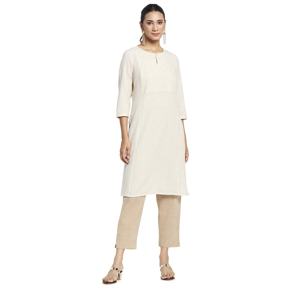 Fabindia Women Cotton Linen Knee Length Kurta Natural