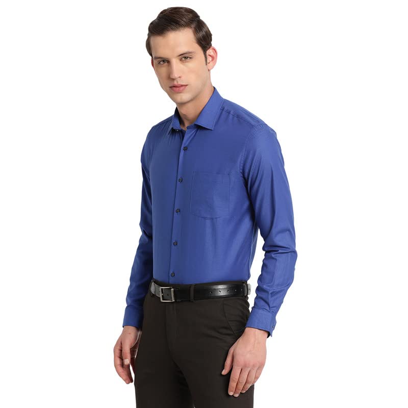 Turtle Men Blue Cotton Solid Slim Fit Formal Shirts