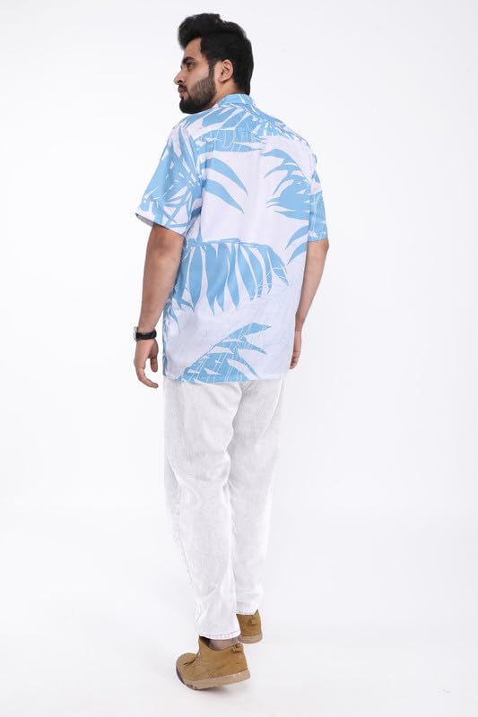 Brown Culture MenS Cotton Blend Leaf Print Shirt With Spread Collared Half Sleeves Standard Length And Button Down Closure Type