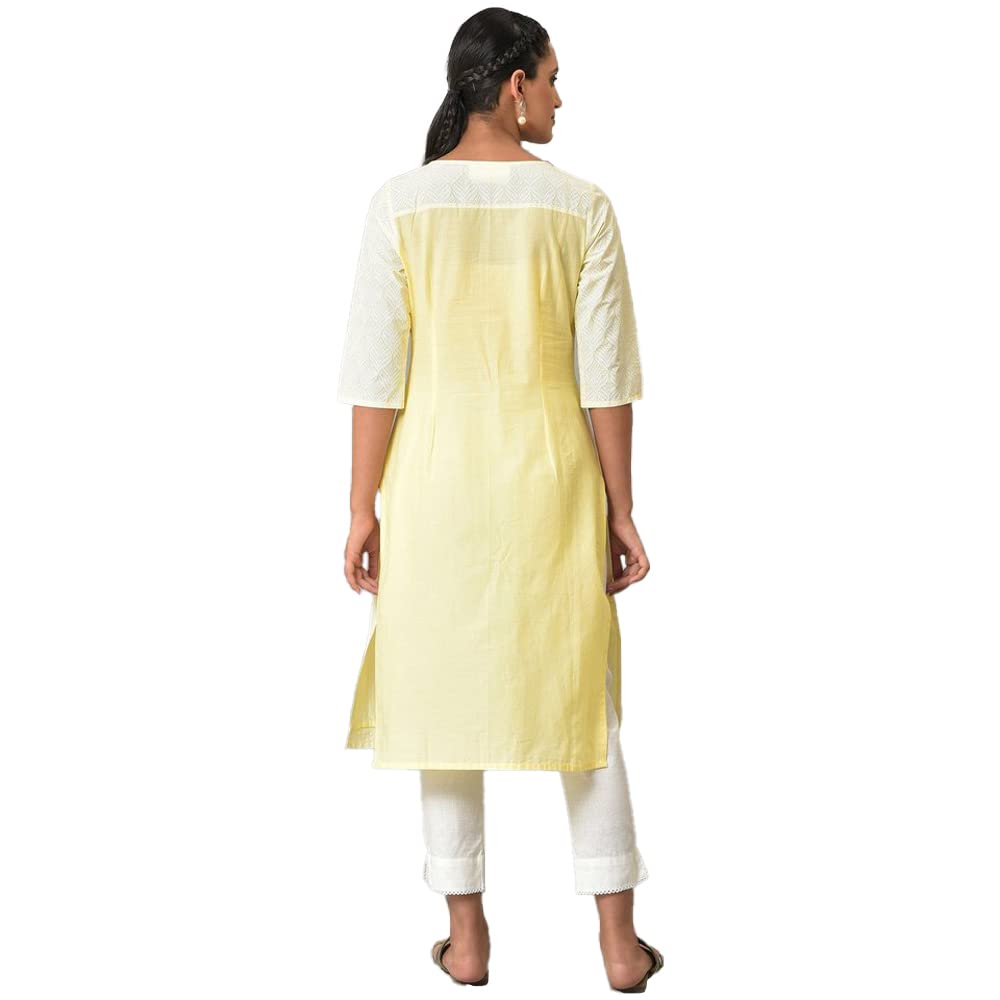 Aurelia WomenS Floral Regular Yellow Printed Cotton Kurta (23Fea13902-506703