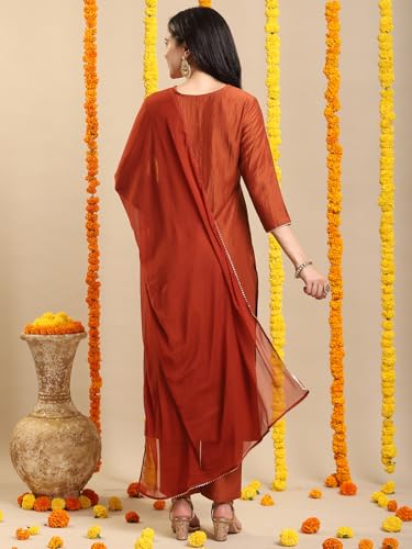 GoSriKi Women's Straight Kurta with Pants & Dupatta, Rayon Blend, Size 48, Mustard, Model GALPATIYO MUSTARD-GS