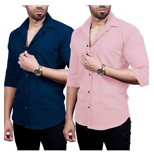 I Enterprise MenS Regular Fit Solid Soft Touch Cotton Casual Shirt Design With Spread Collar & Full Sleeve Pack Of 2_Color_Mult