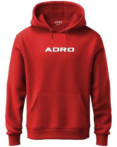 ADRO Mens Hoodies with Hail The Dragon Puff Backside Printed, 100% Cotton 340GSM. (H23-M-DRA-RD_Red)