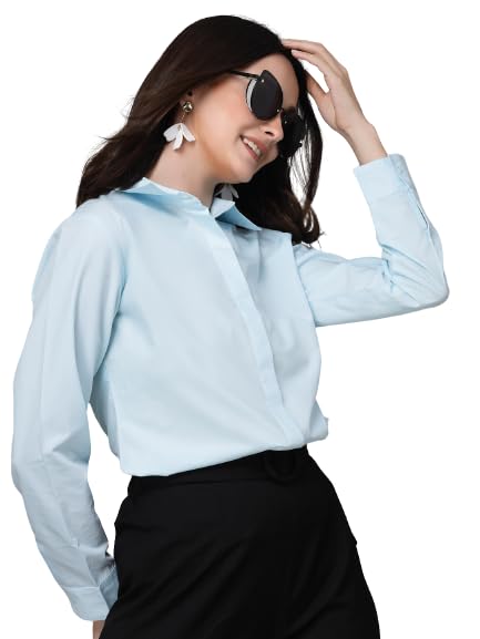 Style Quotient Women Light Blue Cotton Blend Formal Long Sleeve Shirt