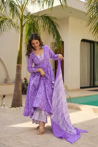 Wedani Rayon Anarkali Dress for Women Purple