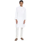 Fabindia Men Cotton Dobby Printed Long Kurta White_Xs
