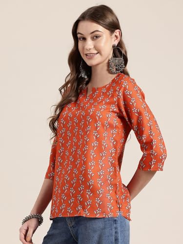 Pinkmint Womens Printed Cotton Blend Short Kurti l All Over Printed V-Cut Neckline Casual Wear Tunic Tops l Ethnic Tops for G