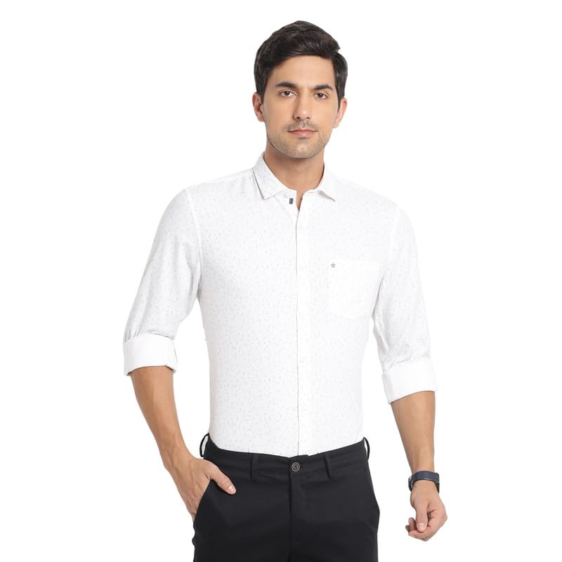 Turtle Men Cotton Blend White Printed Slim Fit Casual Shirts