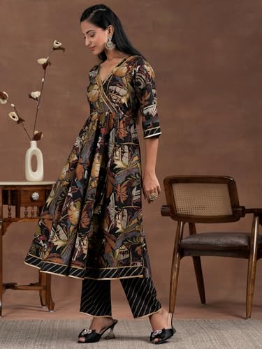 Libas Black Silk Blend Printed Kurta Sets For Women