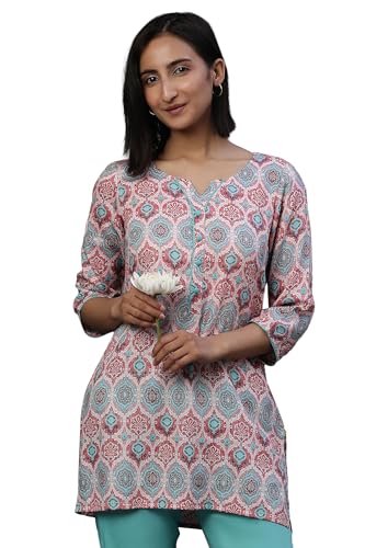 Aurelia WomenS Cotton Floral Regular Kurti (24Fea30415_Pink