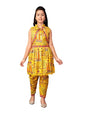 Aarika Girls Ethnic Wear Yellow Colour Abstract Print Crepe Kurti Patiala Set With Jacket (4-13 Years)