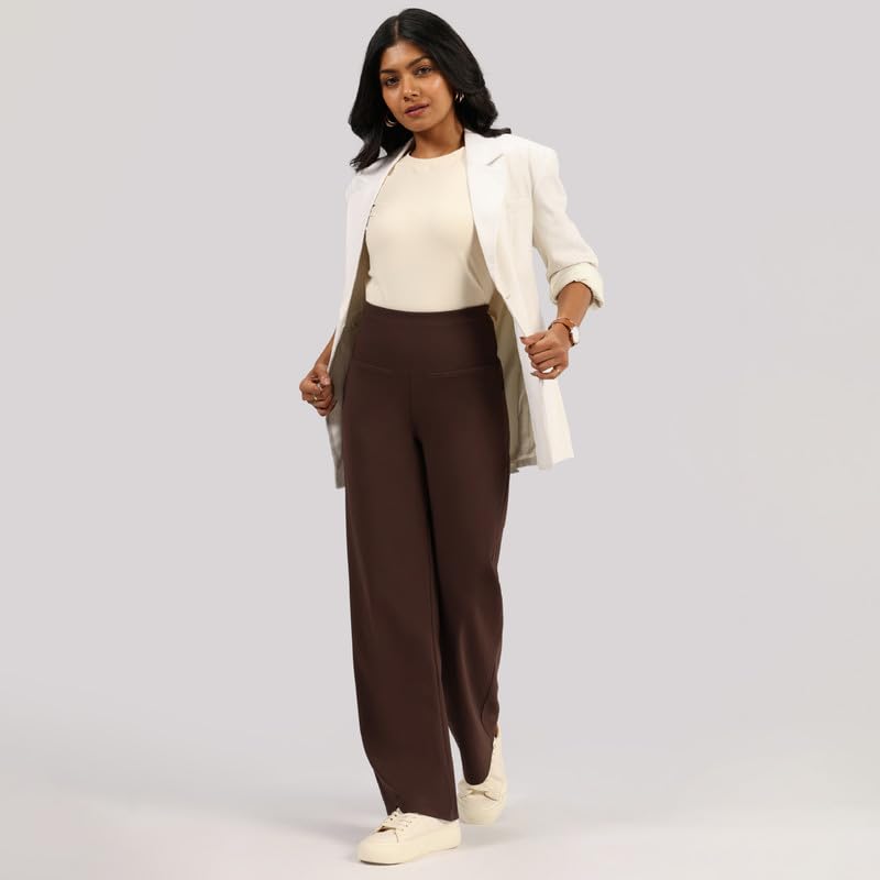 BlissClub Ultimate Sculpt Wide - Legged Pants, Ribbed Waistband, Wide Silhouette, 2 Zippered Pockets,Tall Above 55