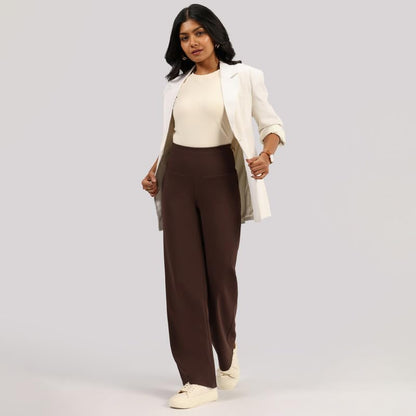 BlissClub Ultimate Sculpt Wide - Legged Pants, Ribbed Waistband, Wide Silhouette, 2 Zippered Pockets,Tall Above 55