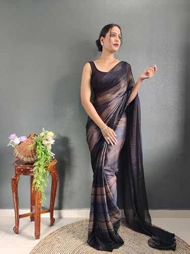 Shiv Textiles Womens Gorgette Zip And Go Pre-Stitched Saree  Effortless Wear & Comfort : Ready To Wear Saree