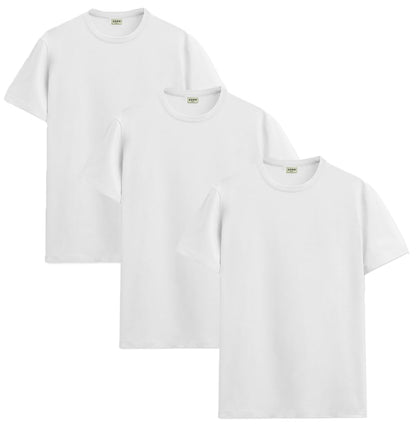 ADRO Men's Solid Regular Fit T-Shirt (RCM3-PLN-WH-WH-WH_White