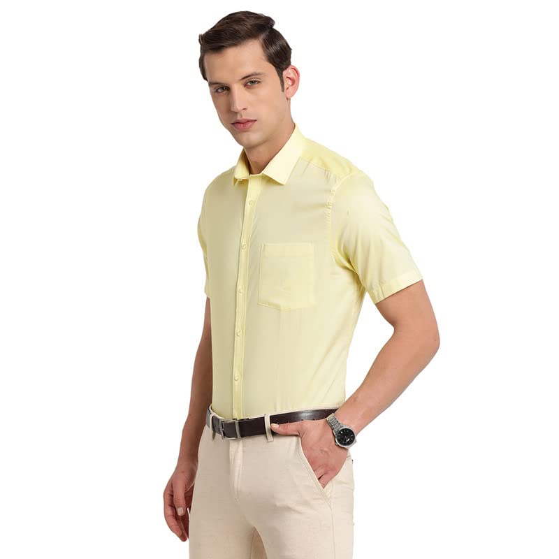 Turtle Men Cotton Solid Regular Fit Half Sleeve Formal Shirts Yellow