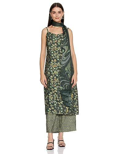 KETCH Women's Polyester Blend Regular Fit Printed Sleeveless Kurta With Pant & Dupatta