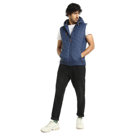 Bewakoof Mens Solid Regular Fit Sleeveless Hooded Nylon Puffer Jacket