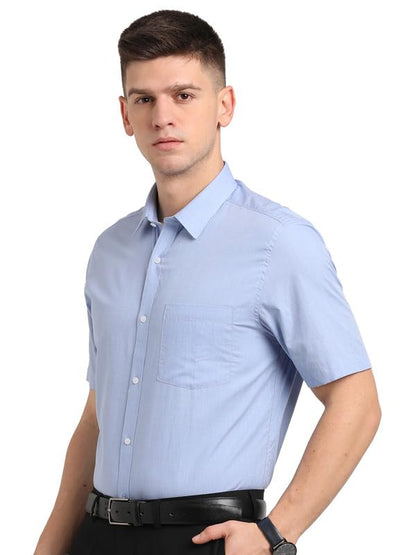 Turtle Men 100% Cotton Light Blue Solid Slim Fit Formal Shirt